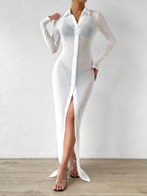 Button Through Sheer Mesh Shirt Dress Without Lingerie Set